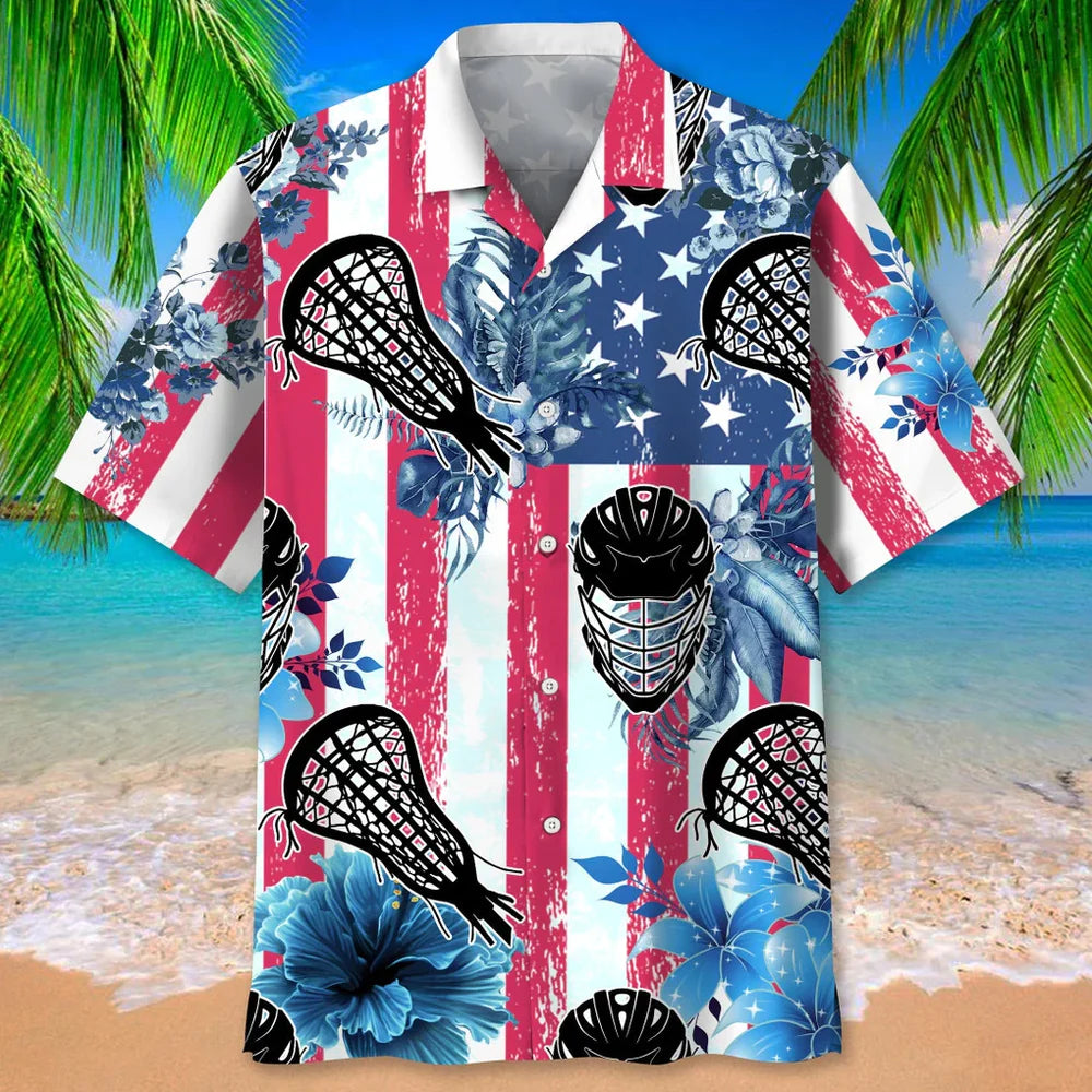 Lacrosse American flag Hawaiian Shirt, Summer Short Sleeve Shirts for men and women