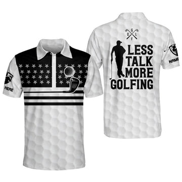 Less Talk More Golfing Patriotic Golf Polo Shirt, Men's Golf Gift, Dad T-Shirts Gifts, Golf Ball Tees