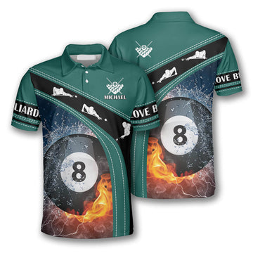 Love Billiards 8 ball Green Version Custom Billiard Shirts for Men, Custom Billiard for Team, Billiard Polo Shirts