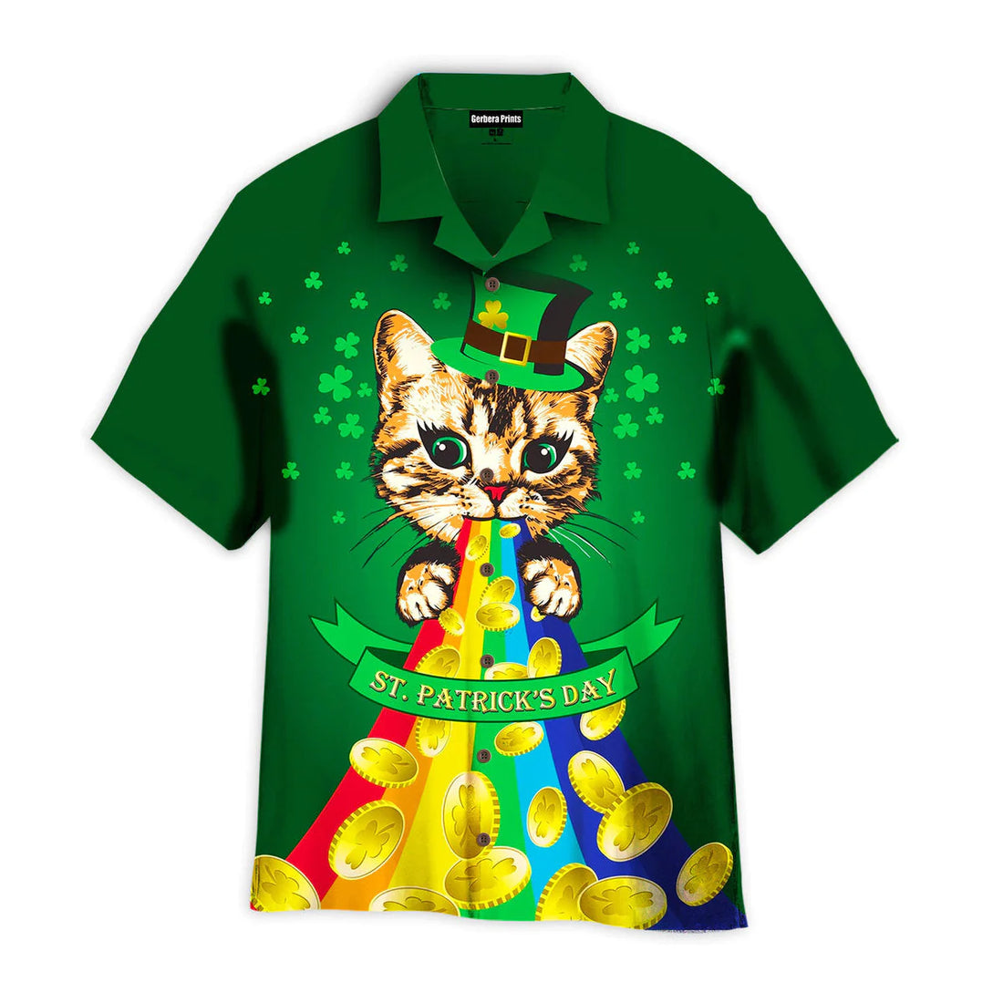 Lucky Cat Happy St Patricks Day Aloha Hawaiian Shirts
