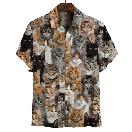 Maine Coon Cats Hawaiian shirt, Cat Hawaiian Shirts, Cat Vintage Hawaiian Shirt