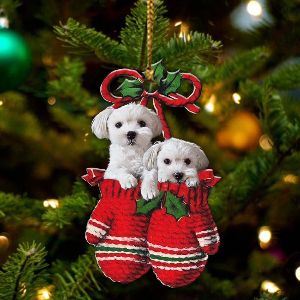 Maltese Inside Your Gloves Christmas Holiday Two Sided Ornament, Gift For Dog Lovers