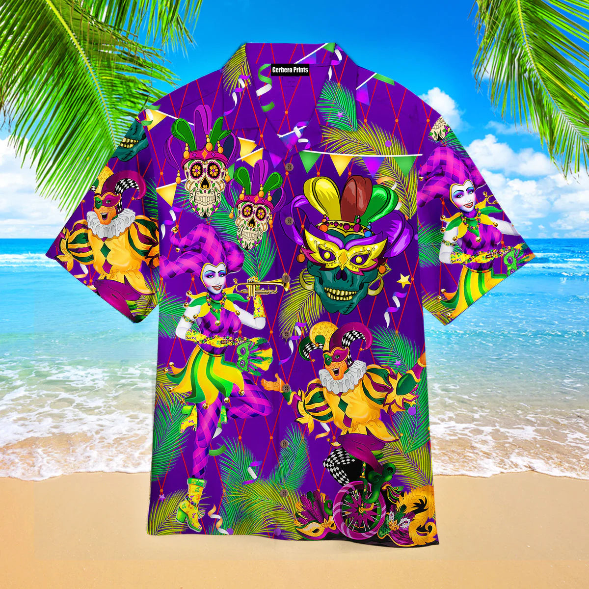 Mardi Gras Jester Clowns Aloha Hawaiian Shirts For Men & For Women