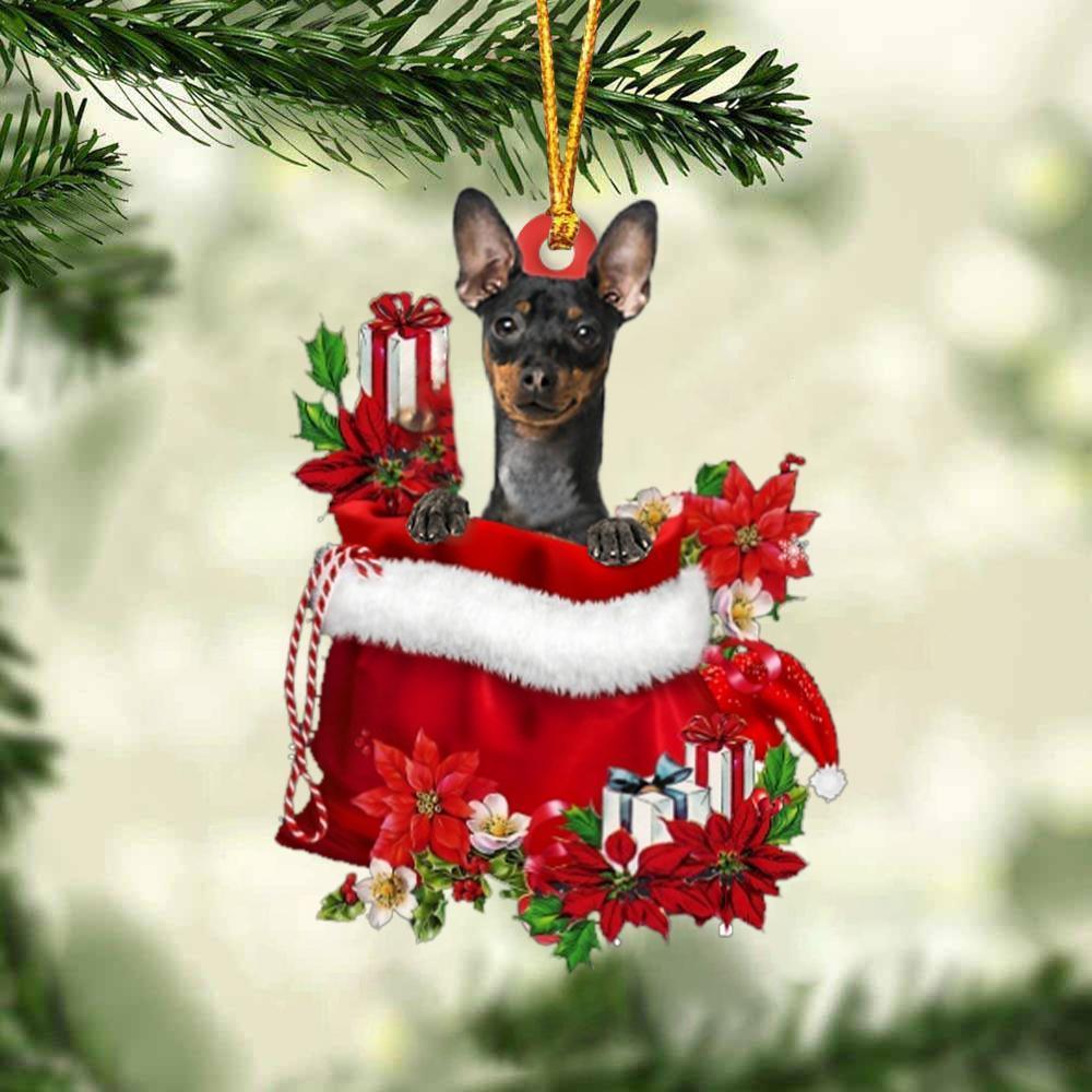 Miniature Pinscher In Gift Bag Christmas Ornament, Gift For Dog Lovers