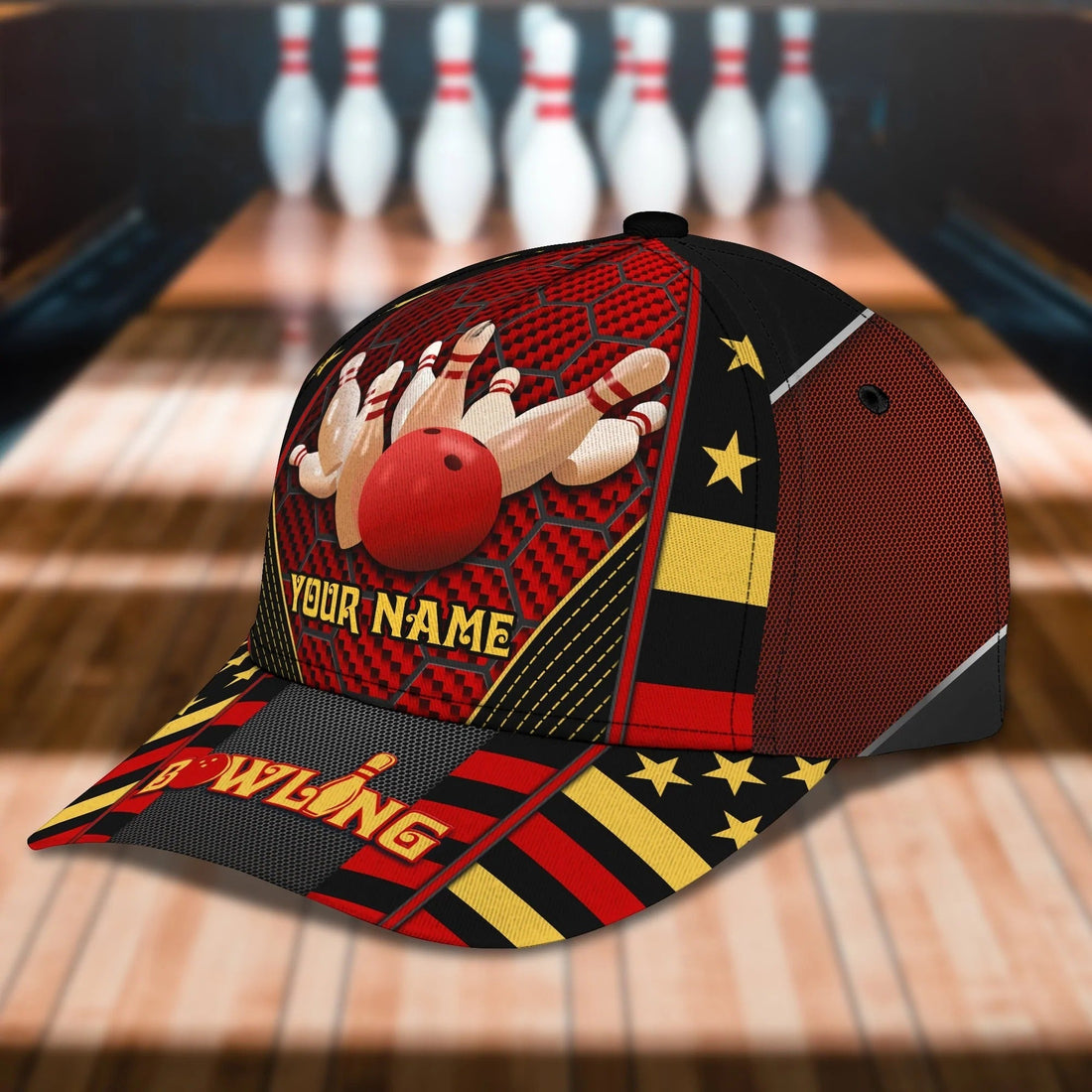 Custom Name Bowling Cap Hat, Baseball Bowling Hat, Men Bowling Hat, Red Bowling Classic cap