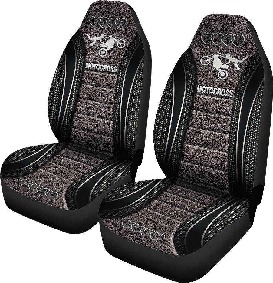 Motocross AD Heart Car Seat Black Covers, Car Seat Set Of Two, Carseat Covers, Automotive Seat Covers