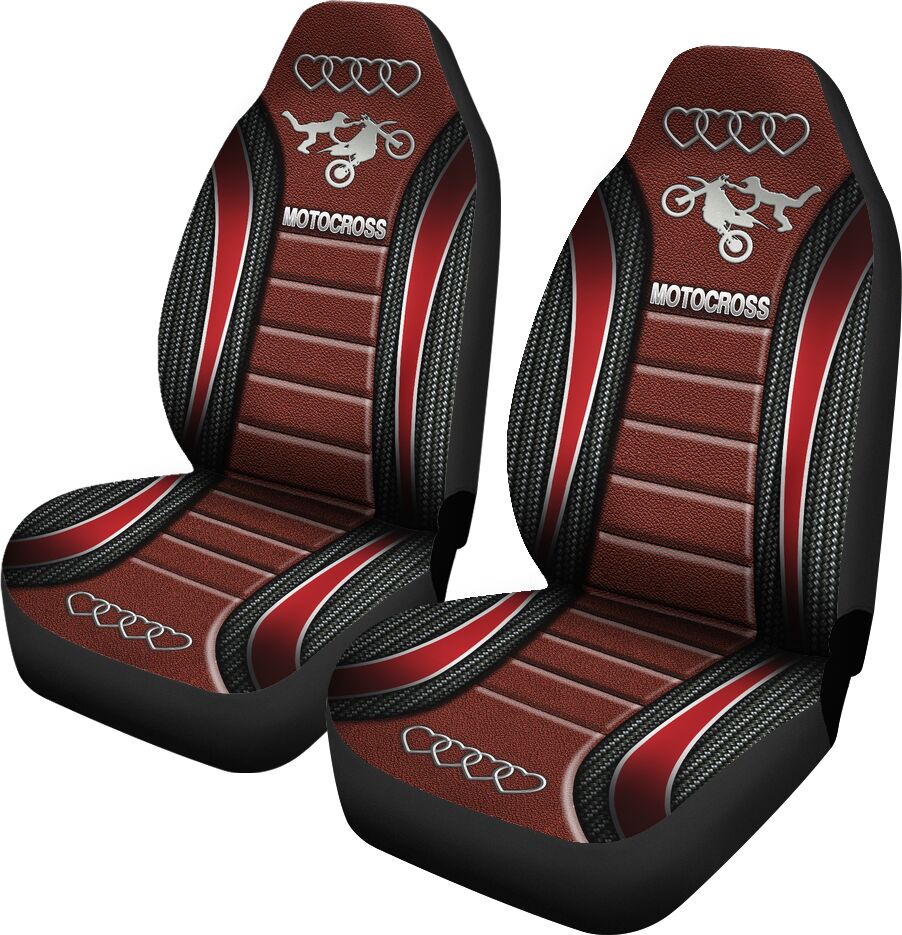 Motocross AD Heart Car Seat Covers, Car Seat Set Of Two, Carseat Covers, Automotive Seat Covers