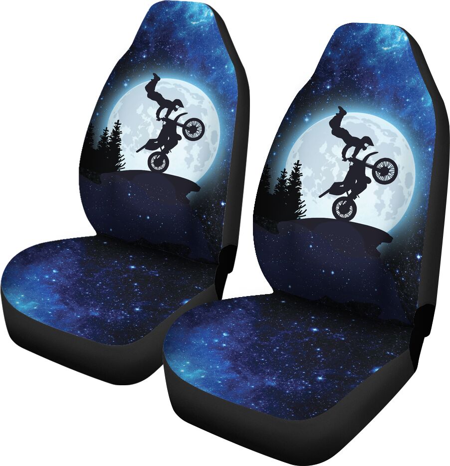 Motocross Moon Galaxy Car Seat Covers, Car Seat Set Of Two, Carseat Covers, Automotive Seat Covers