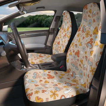 Mushroom Hippie Car Seat Cover, Retro Boho Car Seat Cover, Front Bucket Seat Cover