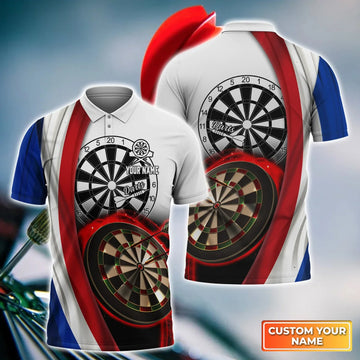 France Flag Dartboart Personalized Name 3D Polo Shirt, Gift For Darts Player, Dart Team Shirts, Polo shirt for men