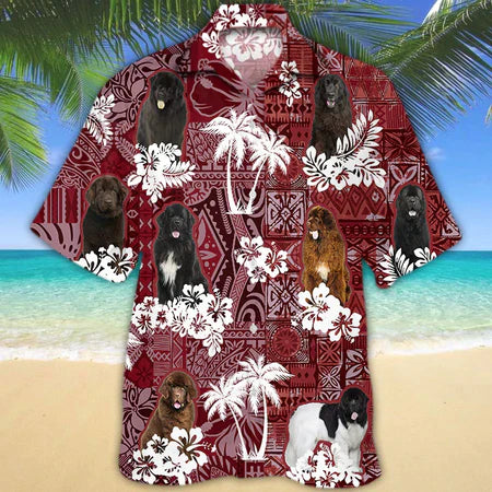 Newfoundland Hawaiian Shirt, Gift for Dog Lover Shirts, Men's Hawaiian shirt, Summer Hawaiian Aloha Shirt