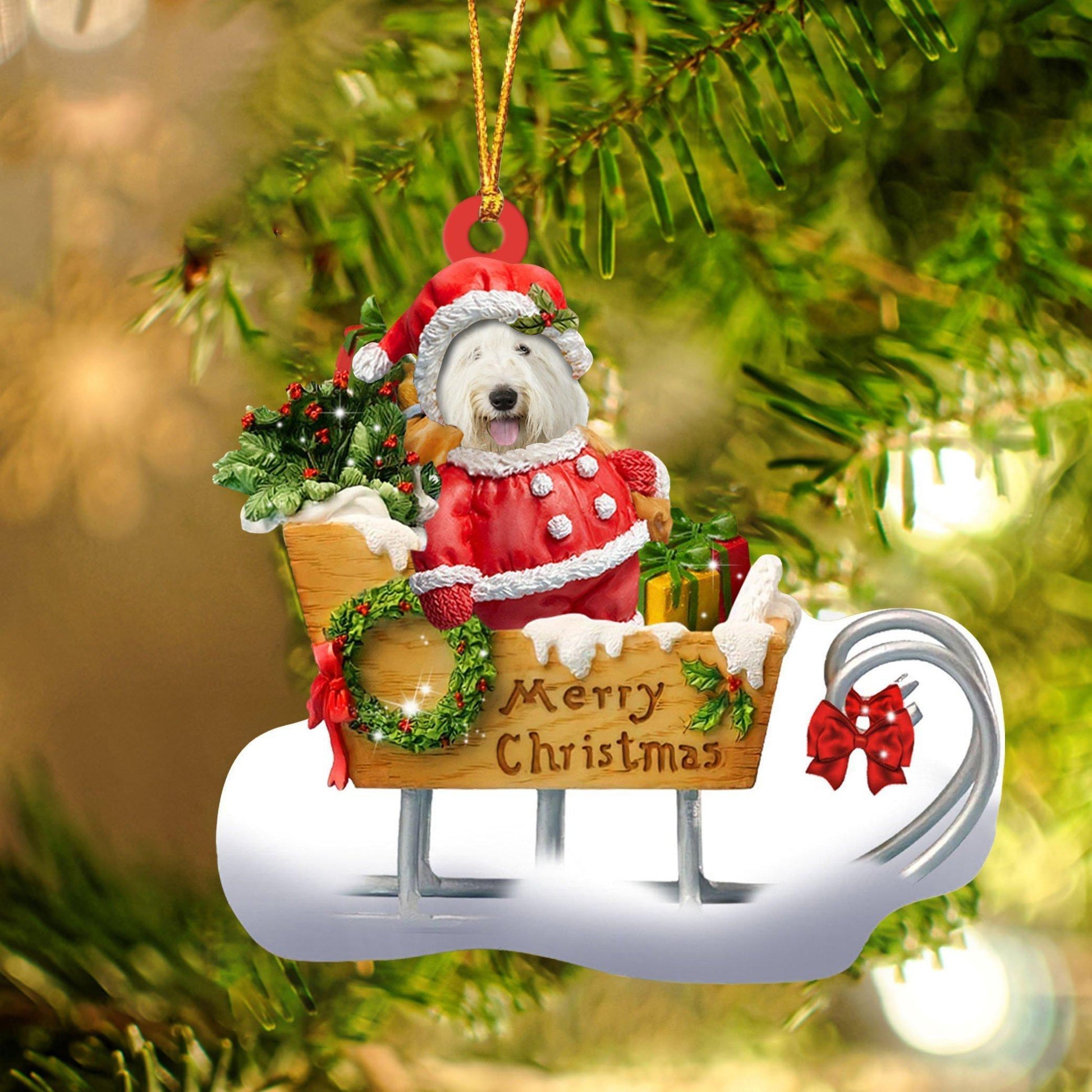 Old English Sheepdog Merry Christmas Ornament, Gift For Dog Lover