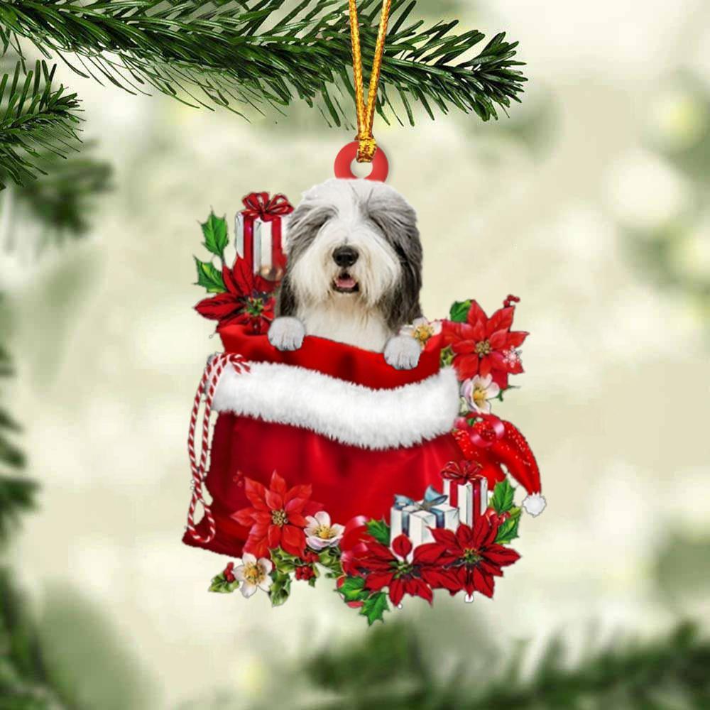 Old English Sheepdog In Gift Bag Christmas Ornament, Gift For Dog Lovers