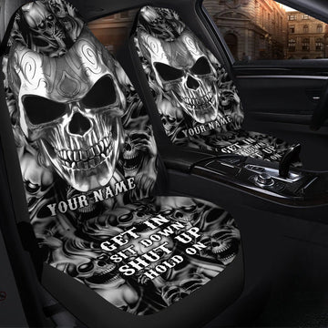 Personalized Name Skull Art Gothic Hold on Car Seat Covers Universal Fit Set P140905