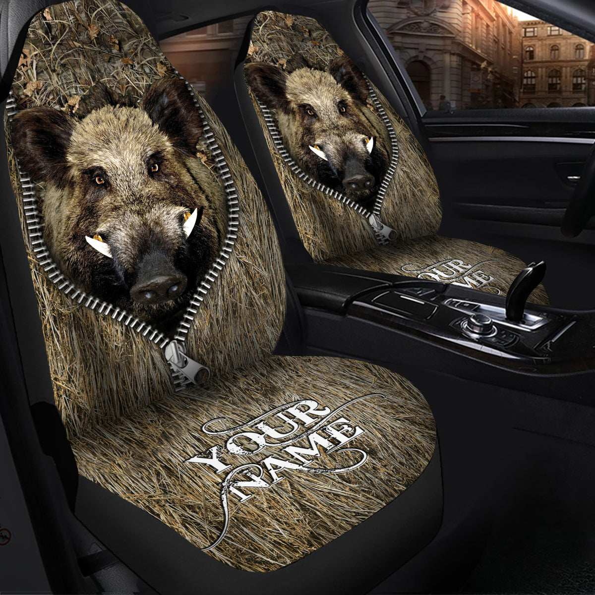 Personalized Name Boar Hunting Car Seat Covers Universal Fit P60908