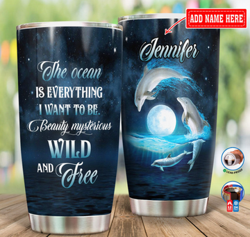 Personalized Dolphin With Moon tumbler