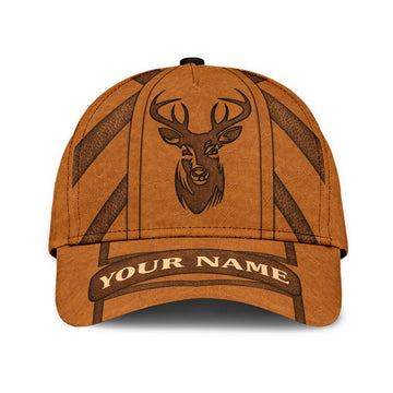 Custom Deer Hunting Classic Cap Hat Brown Leather Pattern Cap Hat