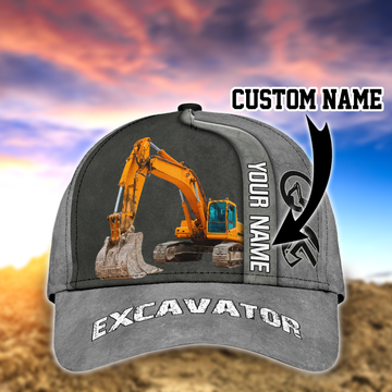 Customized Excavator Heavy Equipment Classic Cap Hat For Woker, Excavator 3D Baseball Hat Cap