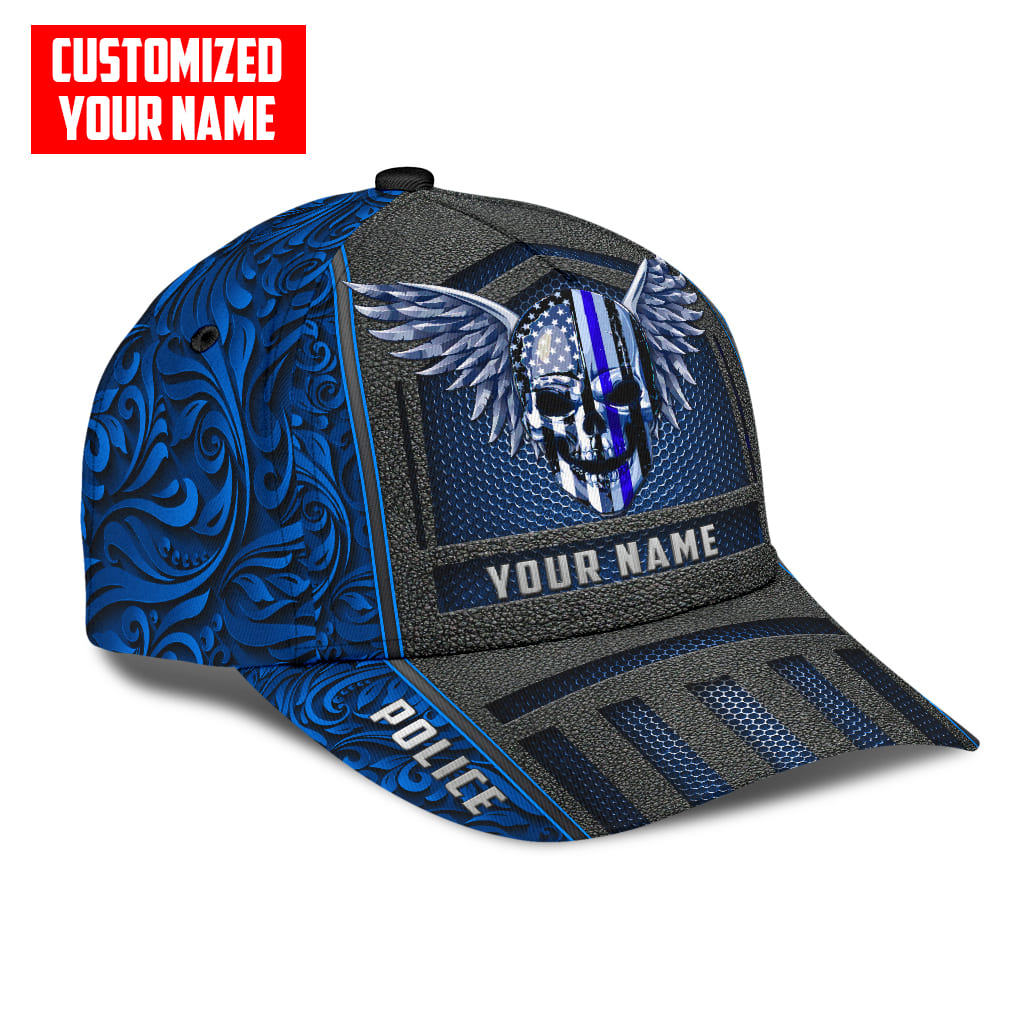 Customized Name Police Skull Classic Cap Blue Skull Baseball Cap Hat