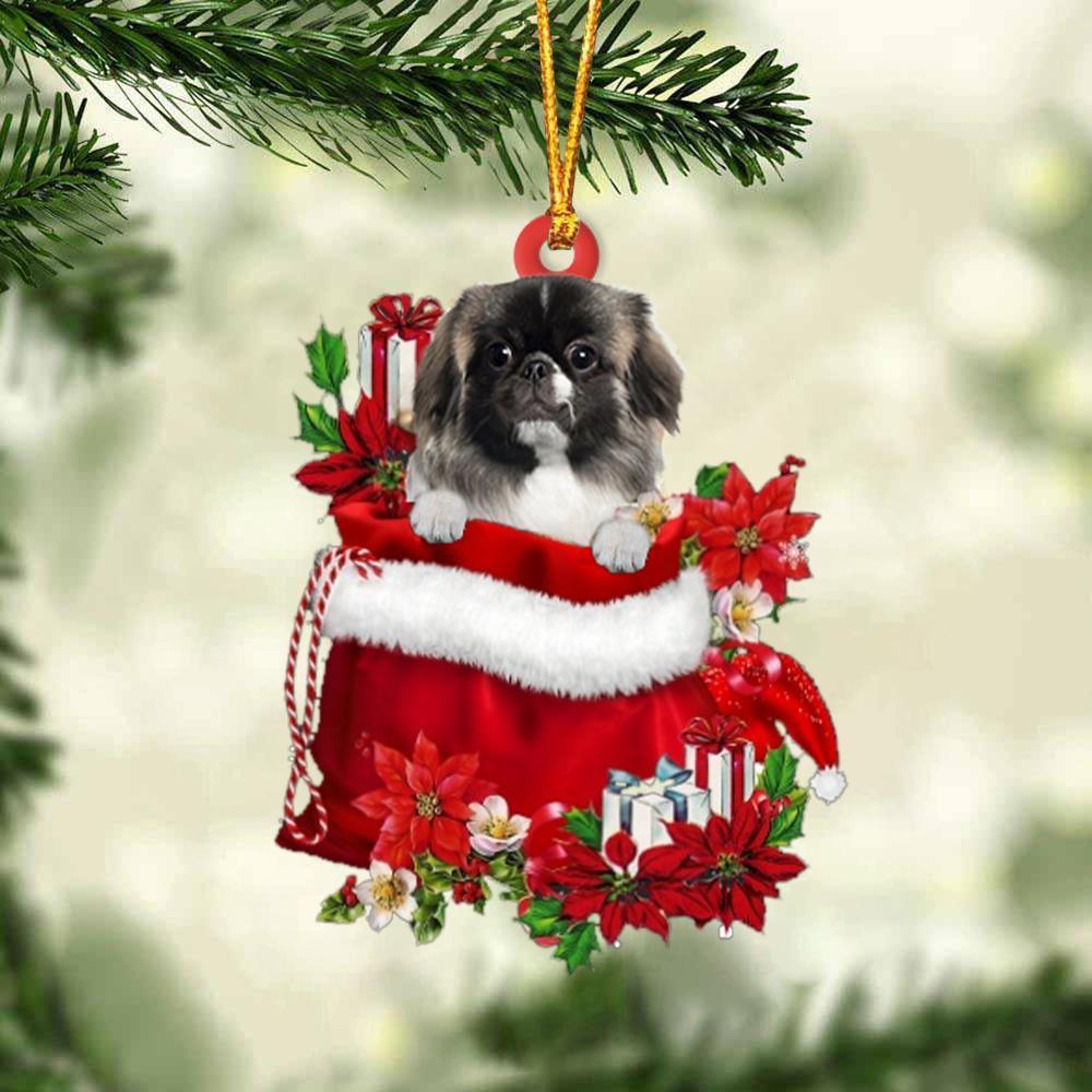 Pekingese In Gift Bag Christmas Ornament, Gift For Dog Lovers