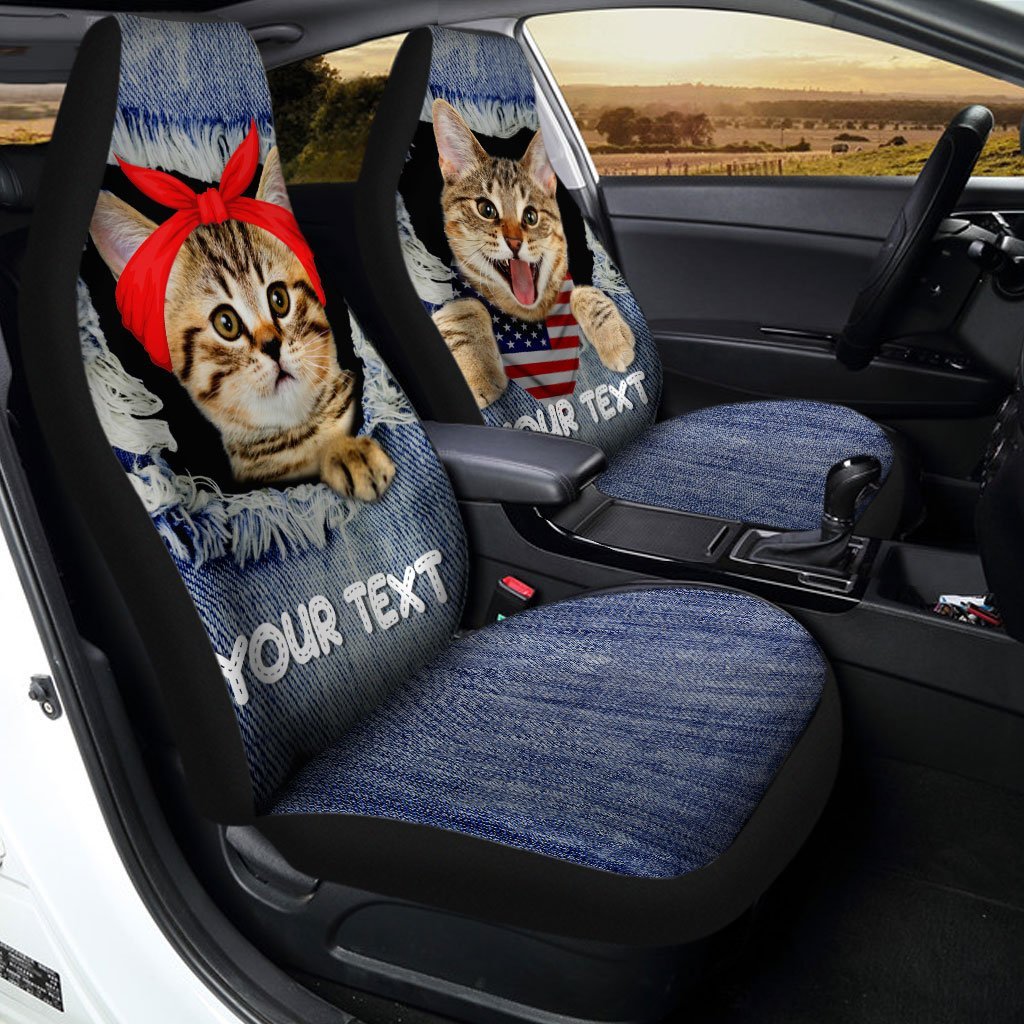 Personalized American Short Hair Cat Car Seat Covers Custom Couple Cat Car Accessories - Gearcarcover - 1