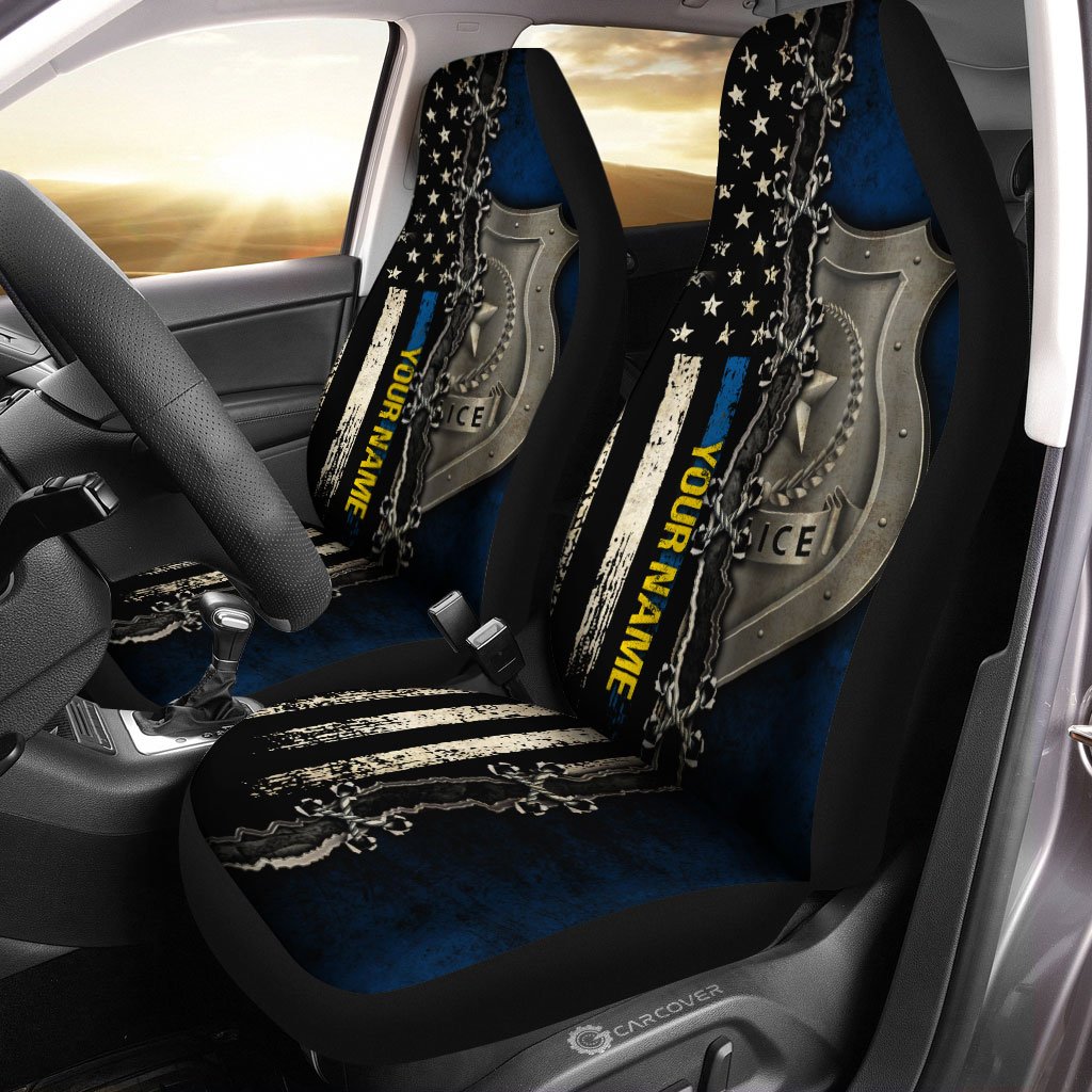 Personalized Police Car Seat Covers Custom Thin Blue Line - Gearcarcover - 1