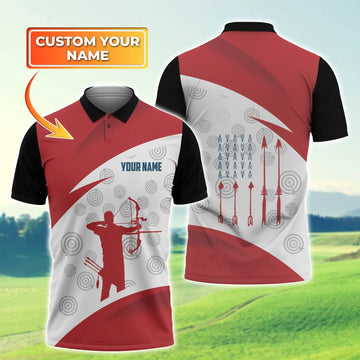 Personalized Archery Polo Shirt, Polo Shirt With Customizable Name For Archery Players