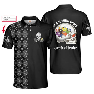 Personalized Argyle Pattern Skull Billiards Pool Men Polo Shirt, It's A Mind Game Dead Stroke Custom Polo Shirt