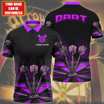 Personalized Name Purple Darts Polo shirt, Dart Player Uniform 3D Shirts, Present To Dart Lover