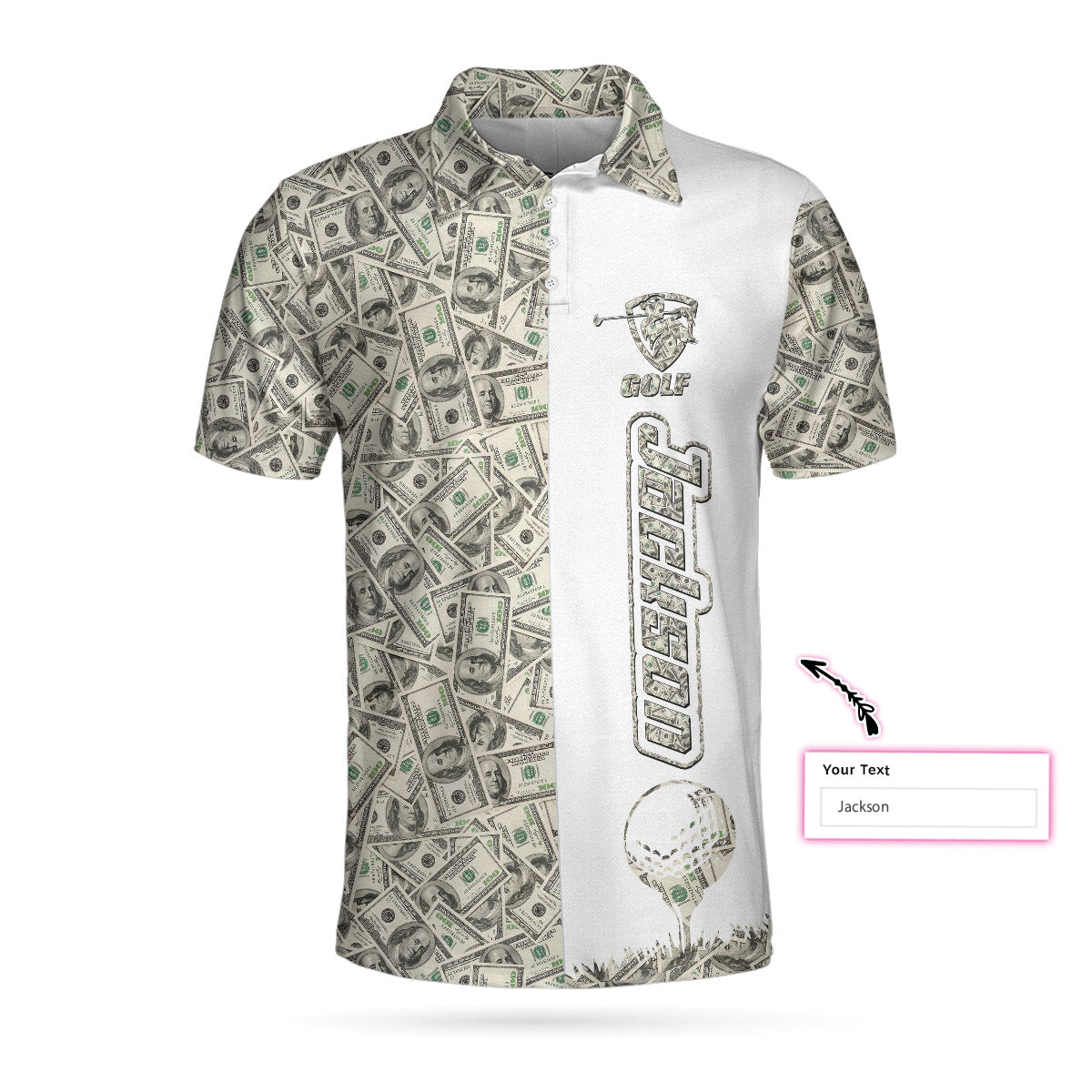 Personalized Dollar Golf Custom Polo Shirt Dollar Bill Pattern Polo Shirt Cool Golf Shirt For Men - 3