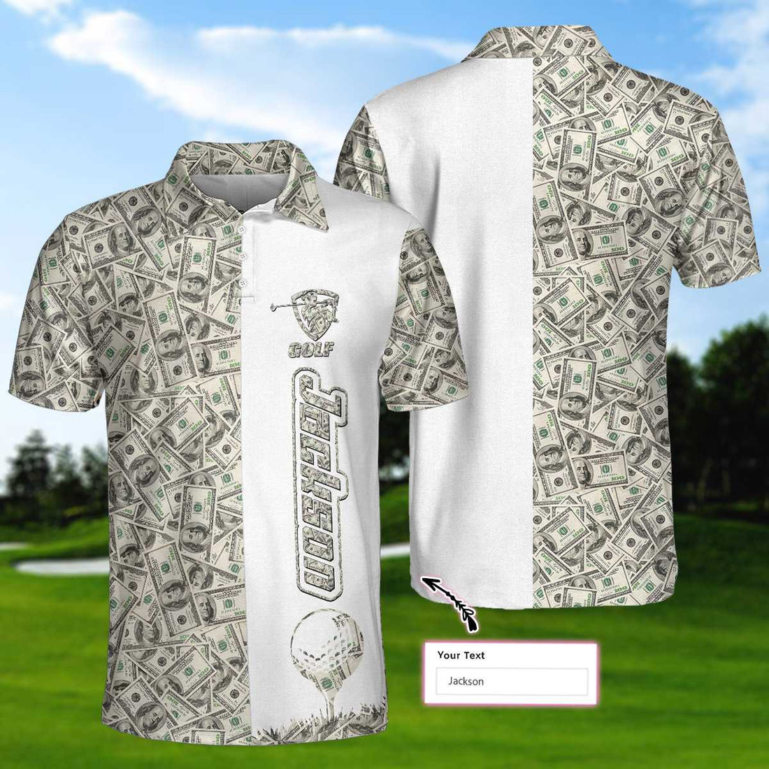 Personalized Dollar Golf Custom Polo Shirt Dollar Bill Pattern Polo Shirt Cool Golf Shirt For Men - 1