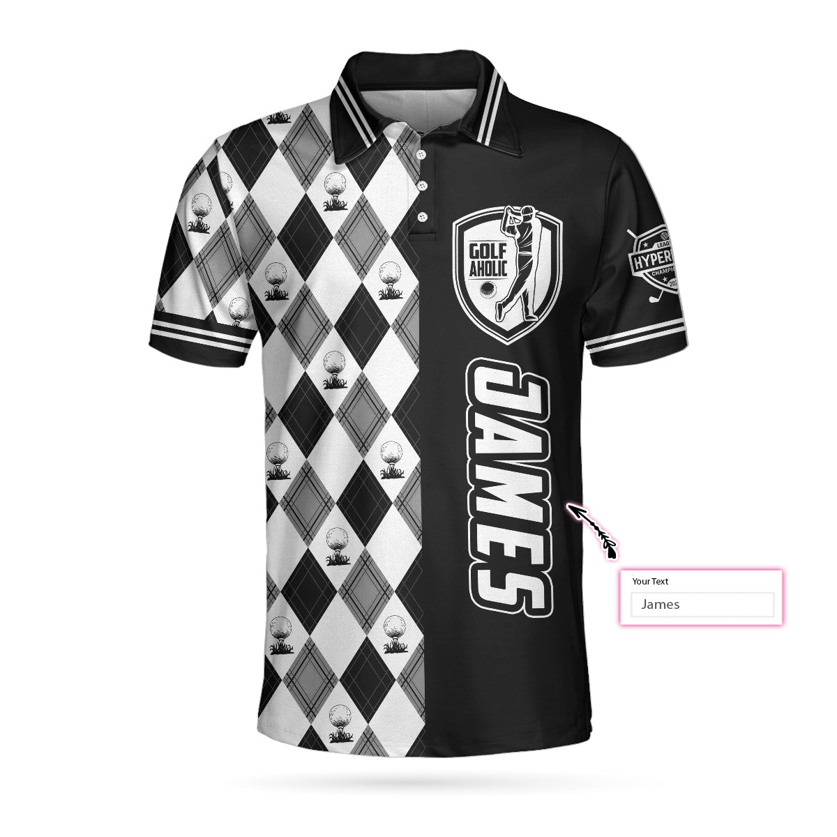 Personalized Golfaholic Custom Polo Shirt Black And White Argyle Pattern Polo Shirt Best Golf Shirt For Men - 5