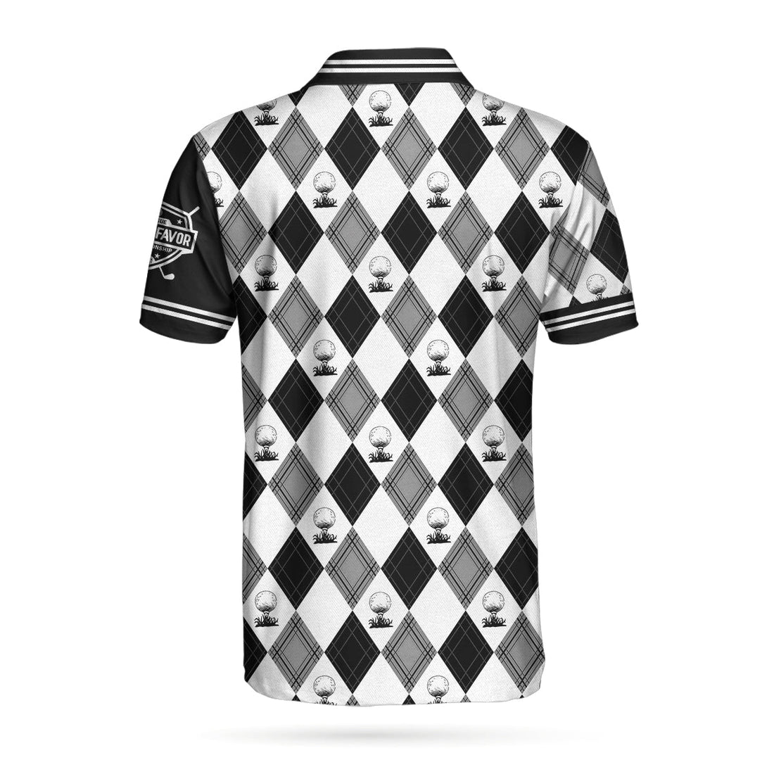 Personalized Golfaholic Custom Polo Shirt Black And White Argyle Pattern Polo Shirt Best Golf Shirt For Men - 1