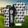 Personalized Golfaholic Custom Polo Shirt Black And White Argyle Pattern Polo Shirt Best Golf Shirt For Men - 4