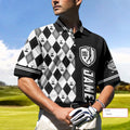 Personalized Golfaholic Custom Polo Shirt Black And White Argyle Pattern Polo Shirt Best Golf Shirt For Men - 7
