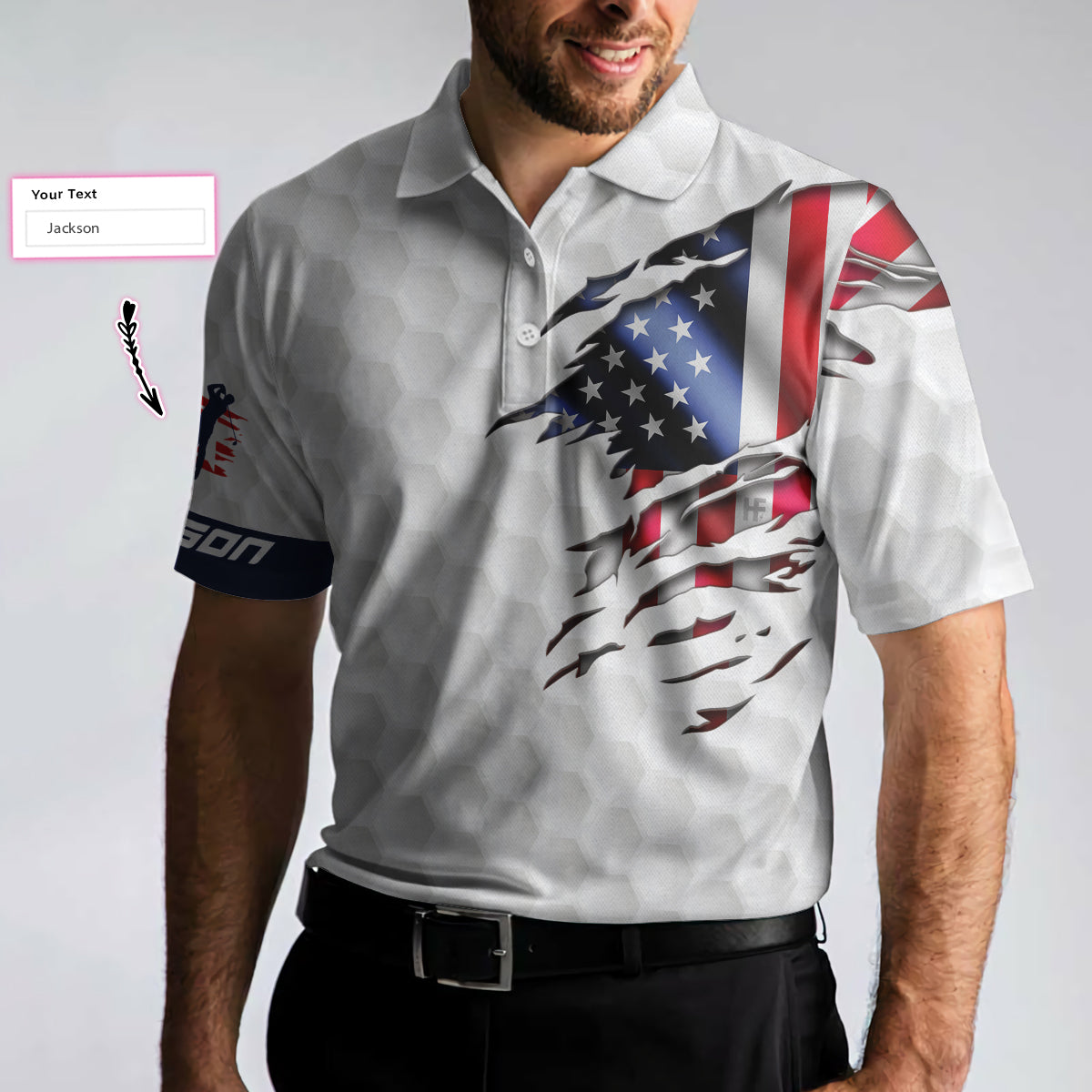 Personalized Patriotic American Flag Custom Polo Shirt White American Flag Golf Shirt For Golfers Best Golf Gift Idea - 5