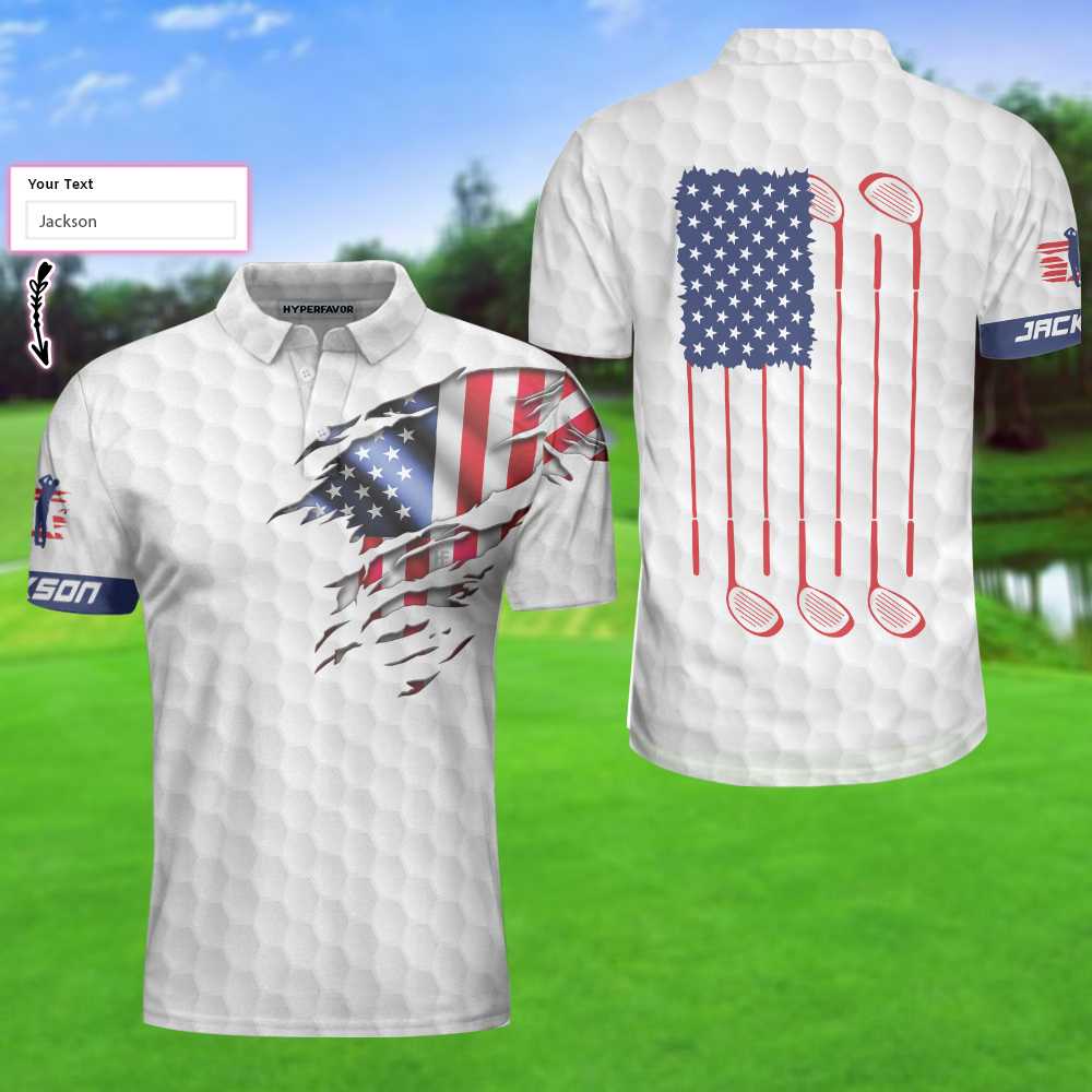 Personalized Patriotic American Flag Custom Polo Shirt White American Flag Golf Shirt For Golfers Best Golf Gift Idea - 1