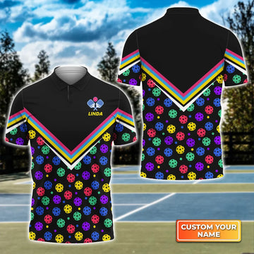 Pickleball Pattern In Black Personalized Name 3D Polo Shirt, Gift For Pickleball Player