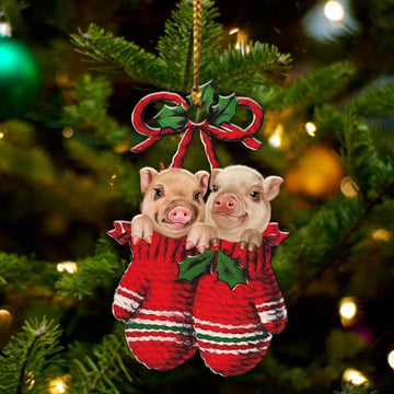 Pigs Inside Your Gloves Christmas Holiday Two Sided Ornament, Gift For Dog Lovers