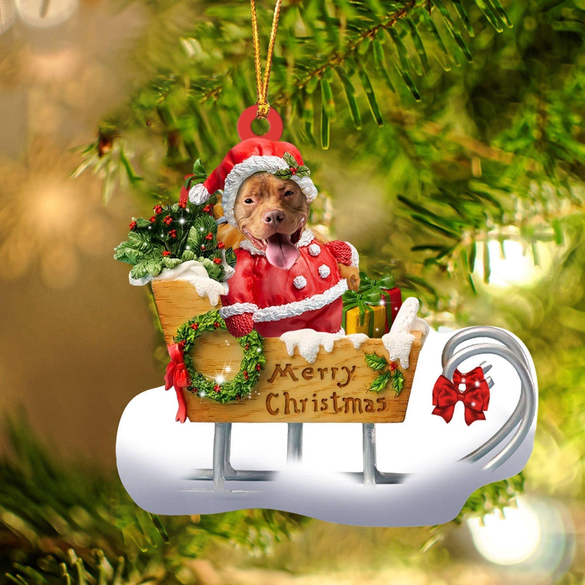 Pitbull Merry Christmas Ornament, Gift For Dog Lover
