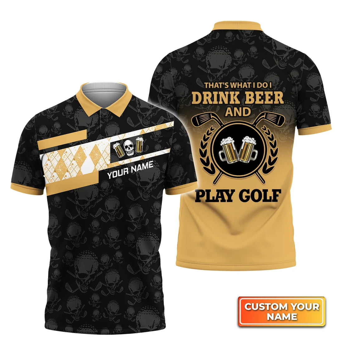 I Drink Beer And Play Golf - Personalized Name 3D Polo Shirt for men, Gift For Golfers