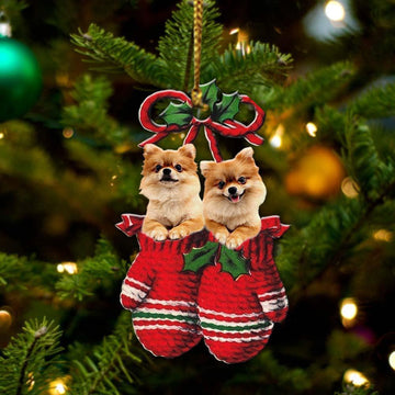 Pomeranian Inside Your Gloves Christmas Holiday Two Sided Ornament, Gift For Dog Lovers