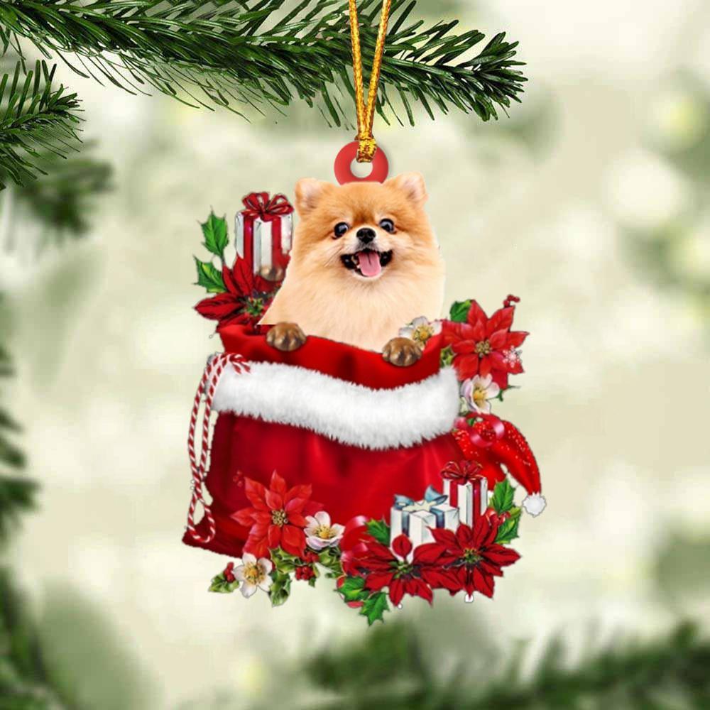 Pomeranian In Gift Bag Christmas Ornament, Gift For Dog Lovers