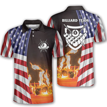 Pool Balls on Fire Custom Billiard Shirts for Men, Custom Billiard ball for Team, Men's Billiard Polo Shirts