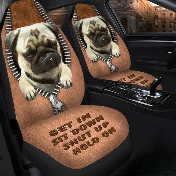 Pug Angry Hold on Funny Car Seat Covers