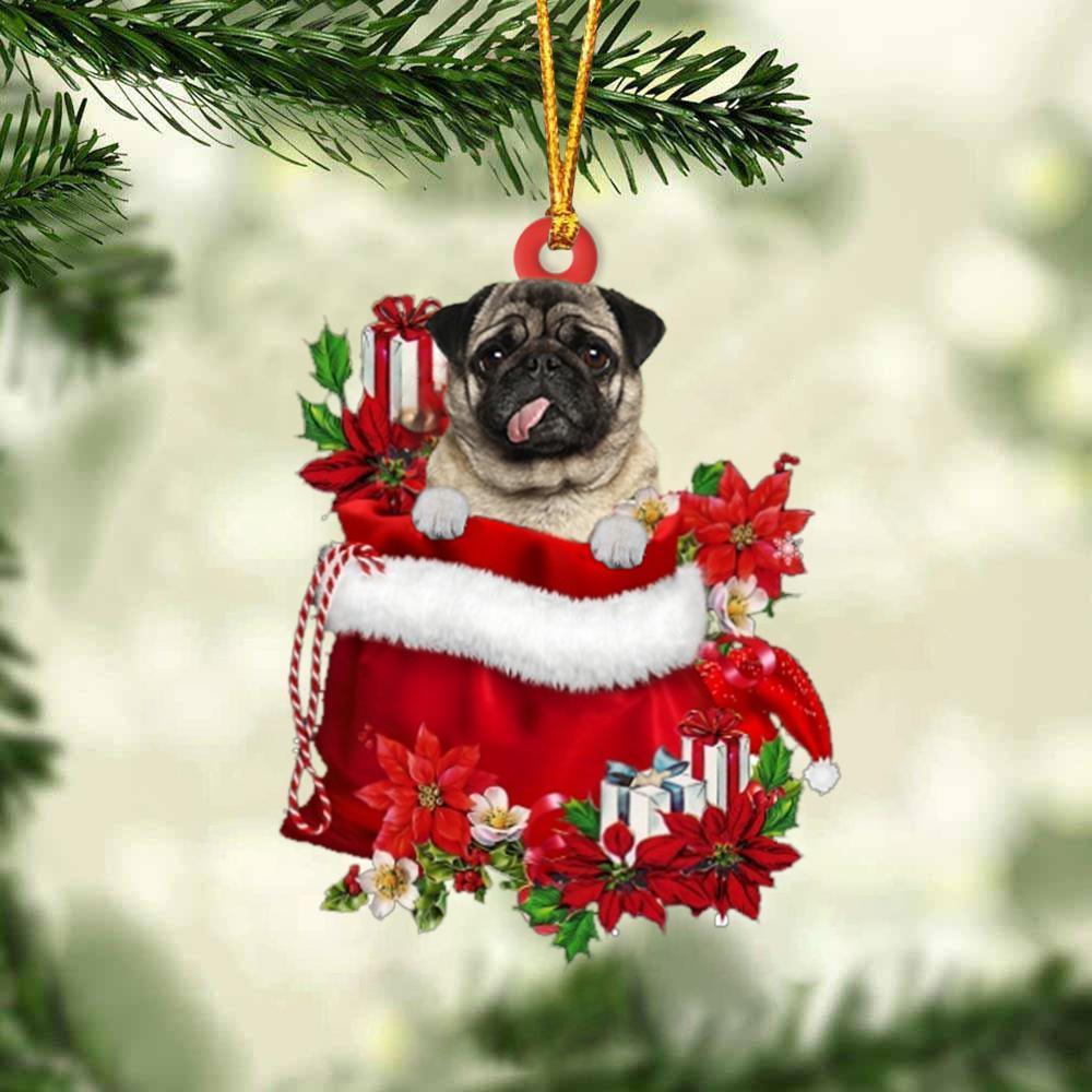 Pug In Gift Bag Christmas Ornament, Gift For Dog Lovers