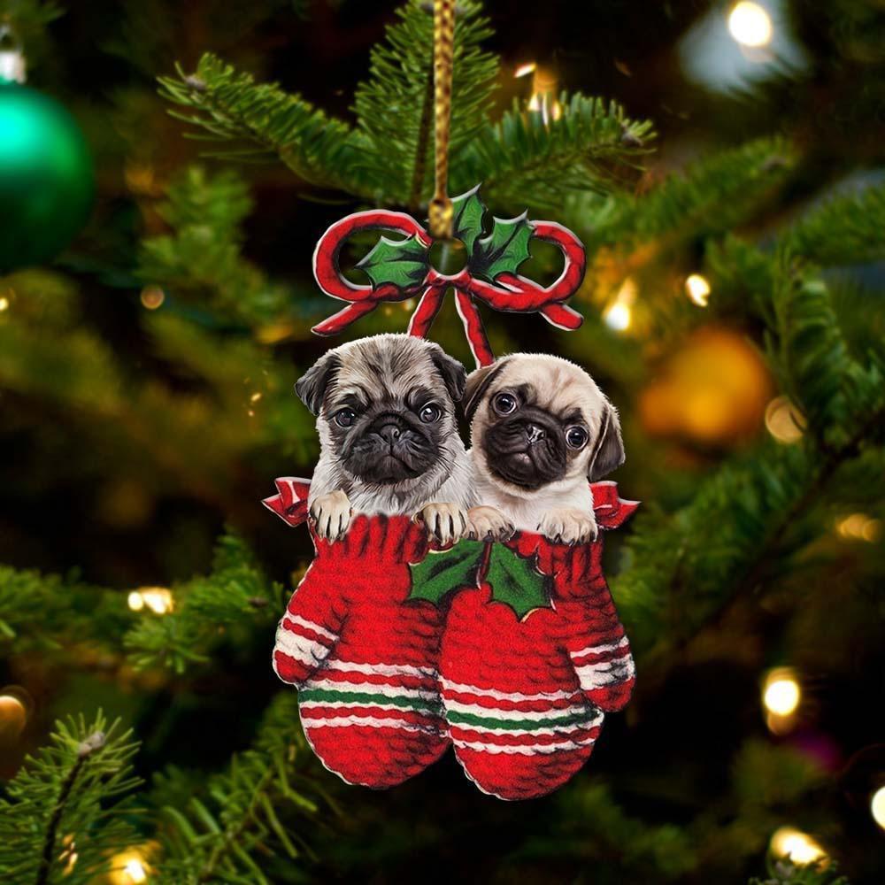 Pugs Inside Your Gloves Christmas Holiday Two Sided Ornament, Gift For Dog Lovers