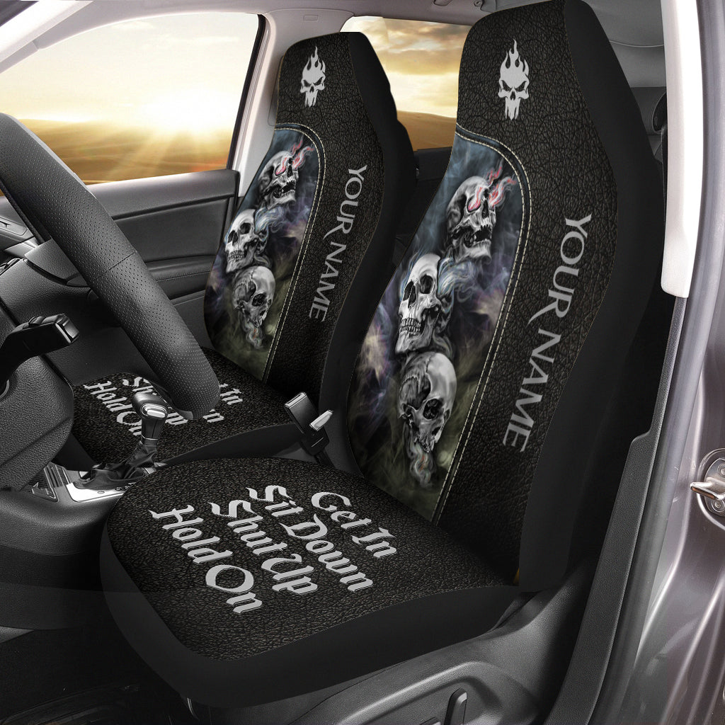 Personalized Name Skull Art Gothic Hold on Car Seat Covers Universal Fit Set 2