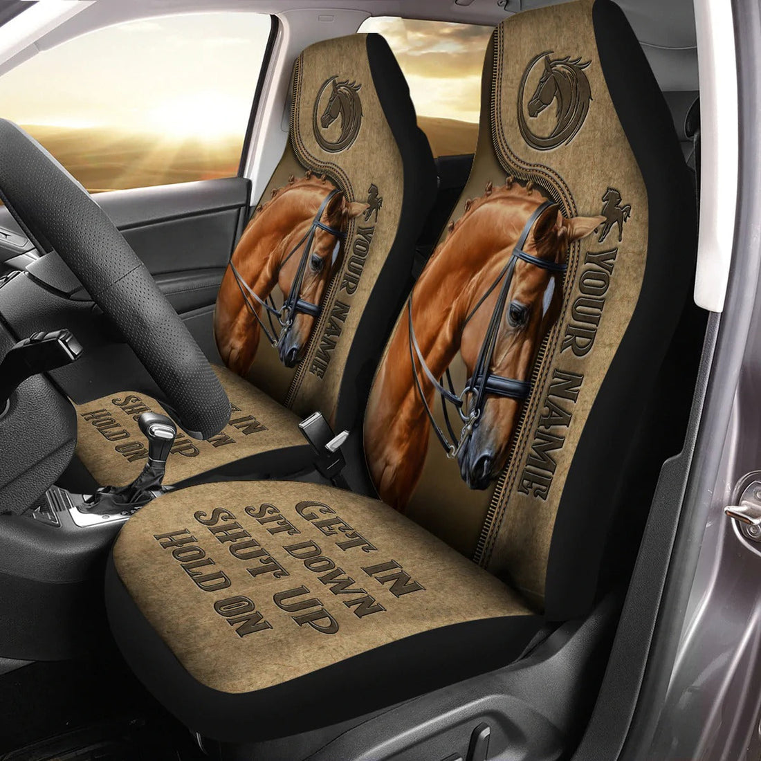 Personalized Horse Hold on Car Seat Covers Universal Fit, Car Front Seat Protector For Horse Lovers