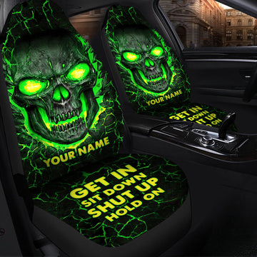 Personalized Name Green Skull Lava Hold on Car Seat Covers Universal Fit Set 2 Q150908